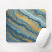 Blauw Marmer Abstract Met Gouden Aders Muismat (Met muis)