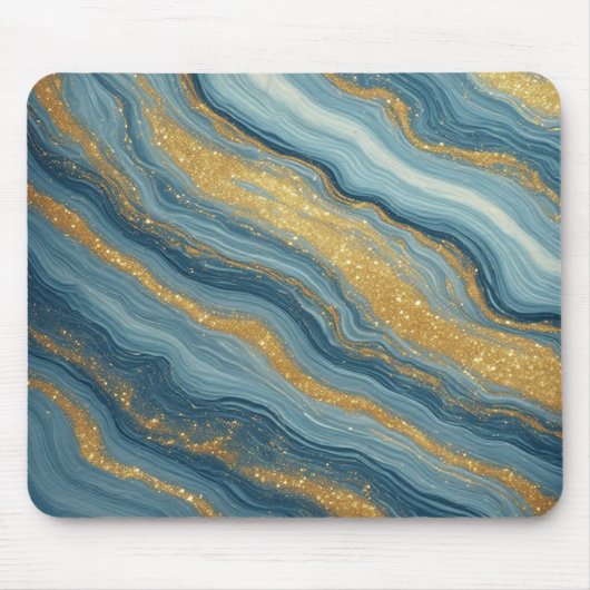 Blauw Marmer Abstract Met Gouden Aders Muismat (Voorkant)