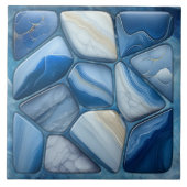 Blauw Marmer Abstracte Cellular Art Tegeltje (Voorkant)