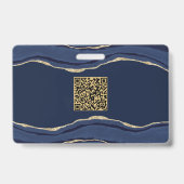 Blauw Marmer Agaat Geode QR-code Foto ID Naam Badge (Achterkant)