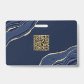 Blauw Marmer Agaat Geode QR Code Foto ID Naam Badge (Achterkant)