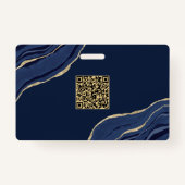 Blauw Marmer Agaat Geode QR Code Foto ID Naam Badge (Achterkant)