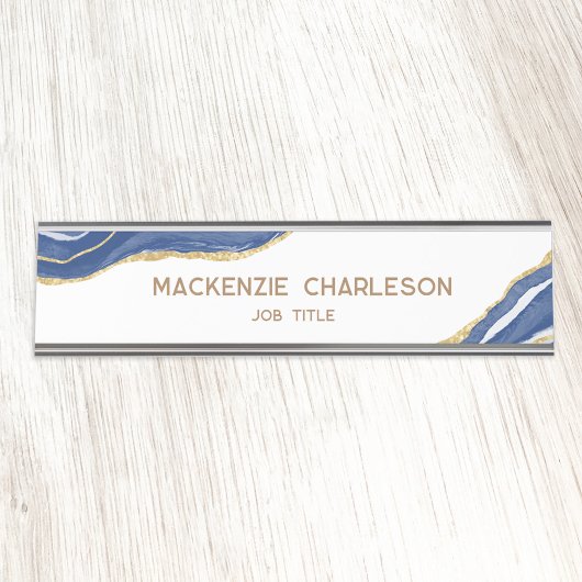 Blauw Marmer Agaat Goud Glitter Professioneel Bureau Naambordje