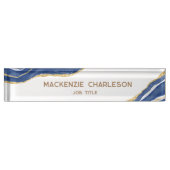 Blauw Marmer Agaat Goud Glitter Professioneel Naambordje (Voorkant)