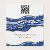 Blauw Marmer Agaat Goud Glitter QR code Visitekaartje (Buitenkant ongevouwen)