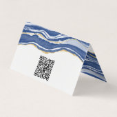 Blauw Marmer Agaat Goud Glitter QR code Visitekaartje (Achterkant)