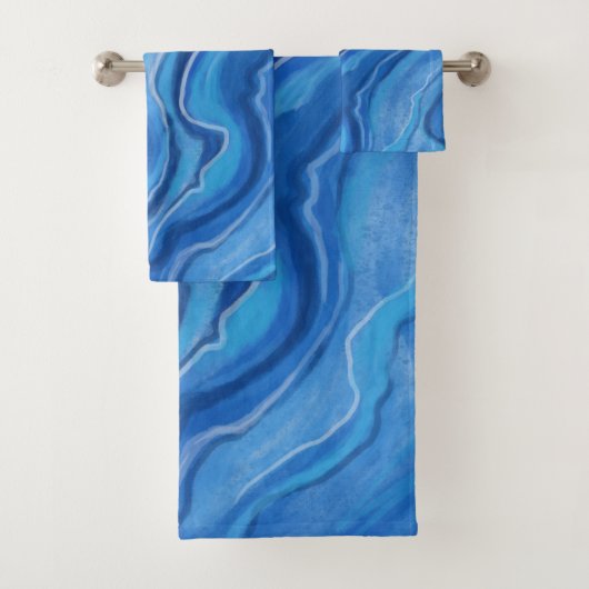Blauw Marmer Bad Handdoeken Set Cadeau (Insitu)