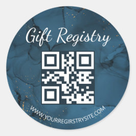 blauw marmer cadeau registratie qr code baby showe ronde sticker