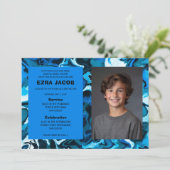 Blauw Marmer Custom FOTO Bar Bat Mitzvah Kaart (Staand voorkant)