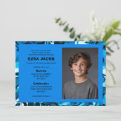 Blauw Marmer Custom FOTO Bar Bat Mitzvah Kaart (Staand voorkant)