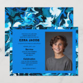 Blauw Marmer Custom FOTO Bar Bat Mitzvah Kaart (Voorkant / Achterkant)