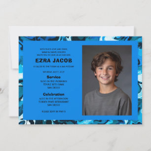 Blauw Marmer Custom FOTO Bar Bat Mitzvah Kaart