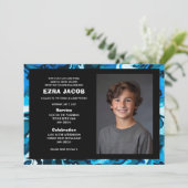 Blauw Marmer Custom FOTO Bar Bat Mitzvah Kaart (Staand voorkant)