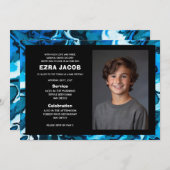 Blauw Marmer Custom FOTO Bar Bat Mitzvah Kaart (Voorkant / Achterkant)
