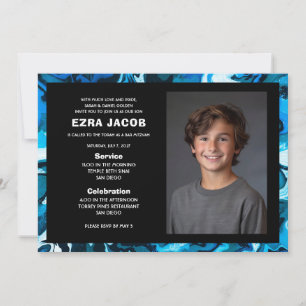 Blauw Marmer Custom FOTO Bar Bat Mitzvah Kaart