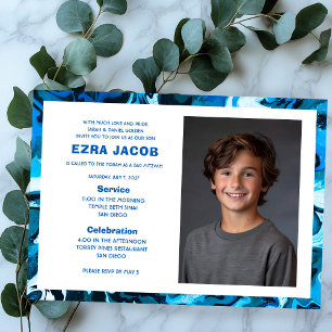 Blauw Marmer Custom FOTO Bar Bat Mitzvah Kaart