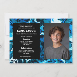 Blauw Marmer Custom FOTO Bar Bat Mitzvah Kaart