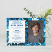 Blauw Marmer Custom FOTO Bar Bat Mitzvah Kaart (Staand voorkant)