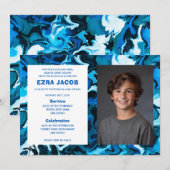 Blauw Marmer Custom FOTO Bar Bat Mitzvah Kaart (Voorkant / Achterkant)