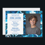 Blauw Marmer Custom FOTO Bar Bat Mitzvah Kaart<br><div class="desc">Perfecte kaart om een bat mitswa, bar mitswa of andere Joodse viering aan te kondigen! Met de hand gemaakte abstracte kunst voor u aan de voor- en achterkant! VOLLEDIG ! Klik hierboven op "Personaliseren" om de tekst te bewerken en uw eigen foto toe te voegen. Klik op "bewerken met het...</div>