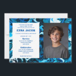 Blauw Marmer Custom FOTO Bar Bat Mitzvah Kaart<br><div class="desc">Perfecte kaart om een bat mitswa, bar mitswa of andere Joodse viering aan te kondigen! Met de hand gemaakte abstracte kunst voor u aan de voor- en achterkant! VOLLEDIG ! Klik hierboven op "Personaliseren" om de tekst te bewerken en uw eigen foto toe te voegen. Klik op "bewerken met het...</div>