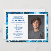 Blauw Marmer Custom FOTO Bar Bat Mitzvah Kaart (Voorkant)