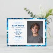 Blauw Marmer Custom FOTO Bar Bat Mitzvah Kaart (Staand voorkant)