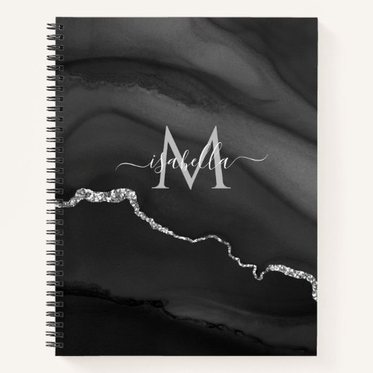 Blauw Marmer Custom Monogram Bullet Journal Notitieboek (Voorkant)