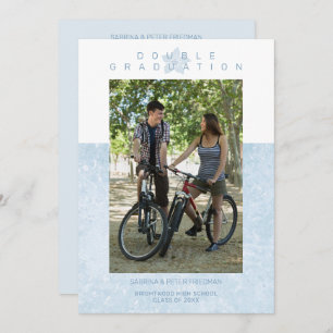 Blauw marmer-effect Romantic Afstuderen met foto-t Kaart