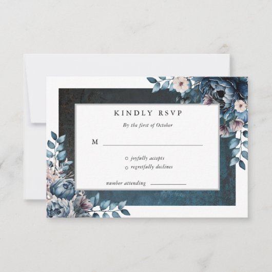 Blauw Marmer Elegant Huwelijk RSVP Kaartje (Voorkant)