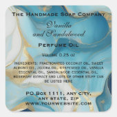 Blauw Marmer en Faux Gold Parfum Roller Fles Vierkante Sticker (Voorkant)