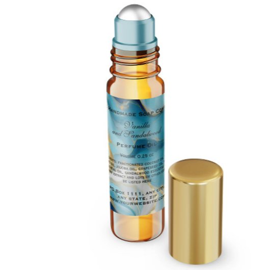 Blauw Marmer en Faux Gold Parfum Roller Fles Vierkante Sticker