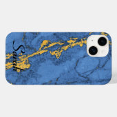 Blauw Marmer en Goud Case-Mate iPhone Case (Achterkant (horizontaal))