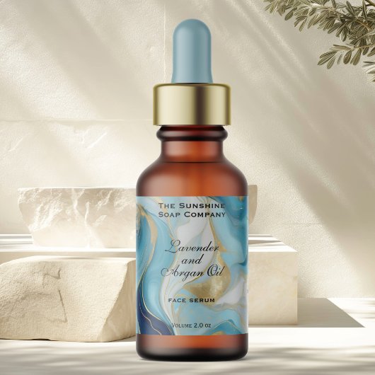 Blauw Marmer en Goud Cosmetica Dropper Fles Etiket