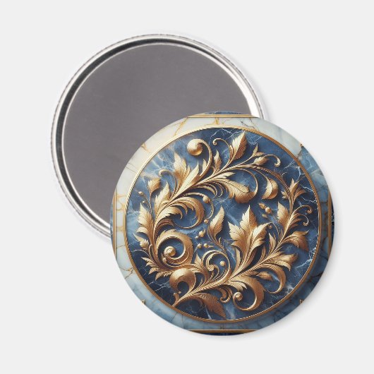 Blauw marmer en gouden versiering magneet (Voorkant / Achterkant)