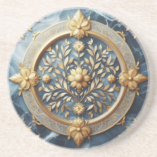 Blauw marmer en gouden versiering zandsteen onderzetter (Voorkant)