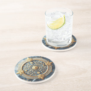 Blauw marmer en gouden versiering zandsteen onderzetter