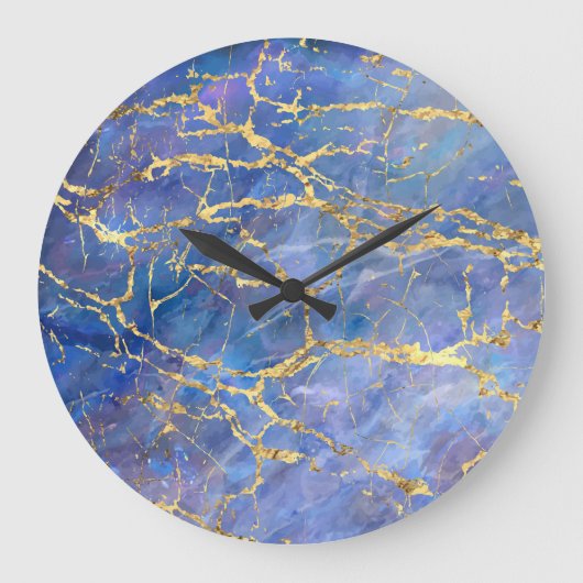 Blauw Marmer Goud Abstracte Textuur Grote Klok (Voorkant)