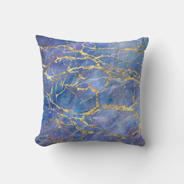 Blauw Marmer Goud Abstracte Textuur Kussen (Voorkant)