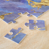 Blauw Marmer Goud Abstracte Textuur Legpuzzel (Zijkant)