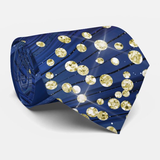 Blauw Marmer Goud Glitter Necktie Stropdas (Opgerold)