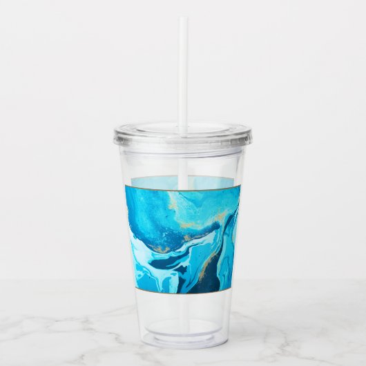 Blauw Marmer Look Acryl Bekerglas Drinkbeker (Voorkant)