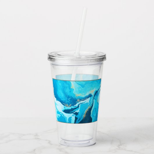Blauw Marmer Look Acryl Tumbler Acryl Drinkbeker (Achterkant)