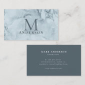 Blauw Marmer Mannelijk Dubbel Monogram Visitekaartje (Voorkant / Achterkant)