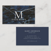 Blauw Marmer Mannelijk Dubbel Monogram Visitekaartje (Voorkant / Achterkant)