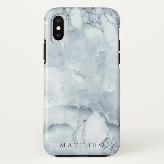 Blauw Marmer Mannelijk Gepersonaliseerd Monogram Case-Mate iPhone Case (Achterkant)