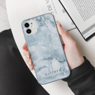 Blauw Marmer Mannelijk Gepersonaliseerd Monogram Case-Mate iPhone Case