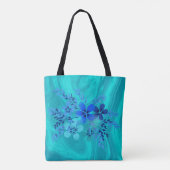 Blauw marmer met bloemen tote bag (Achterkant)