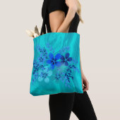 Blauw marmer met bloemen tote bag (Dichtbij)