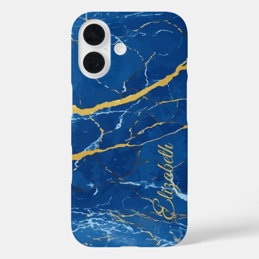 Blauw marmer met gele accenten Custom Name Case-Mate iPhone Case (Achterkant)